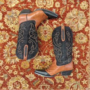 Black & Brown Cowboy Boots Decorative Stitching